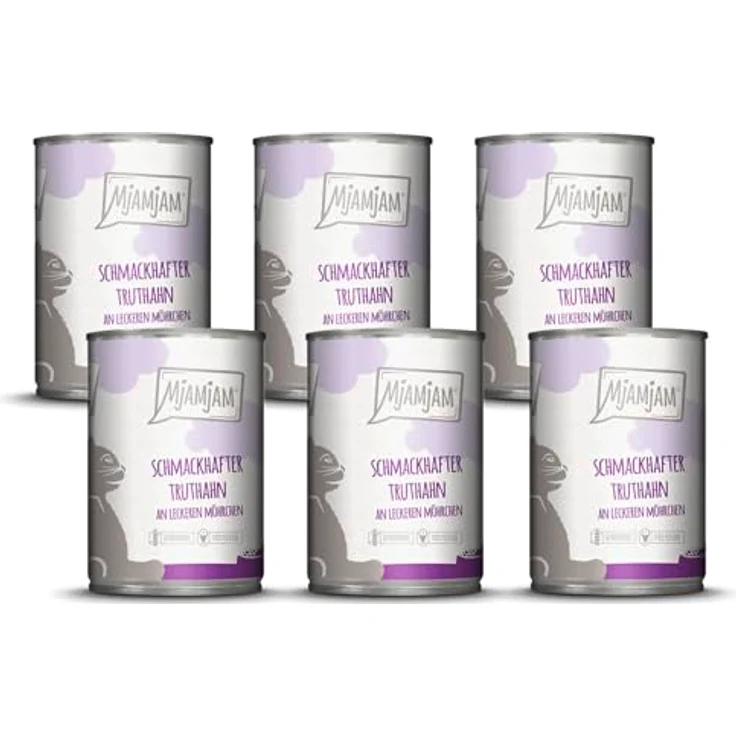 MjAMjAM Premium Nassfutter für Katzen, getreidefreier Truthahn mit Möhrchen, 6er Pack (6 x 400 g), hochfleischig und monoprotein – Bild 1