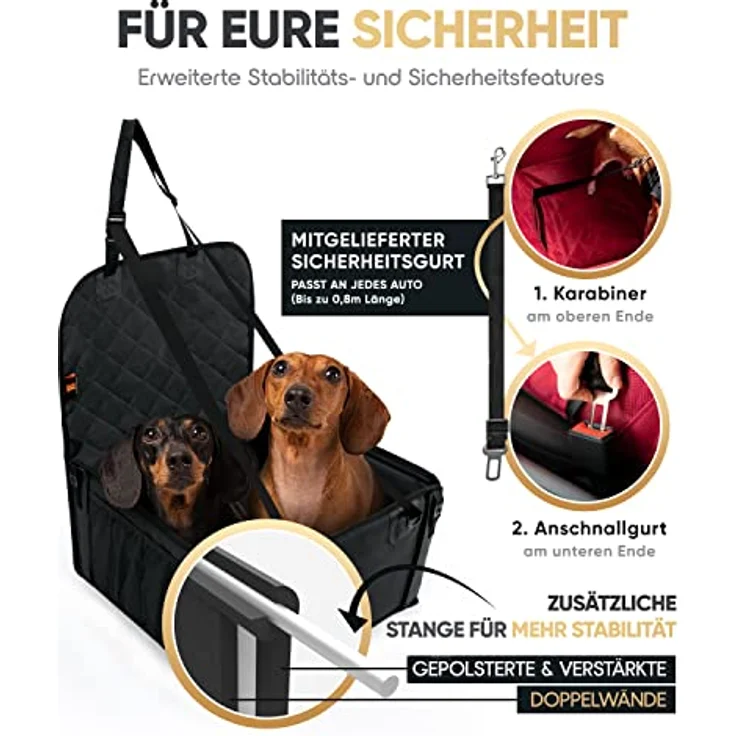 HELDENWERK® Hundeautositz, extra stabil mit 5 Gurten, kratz- und reißfest, wasserdicht, für Beifahrersitz und Rückbank – Bild 5