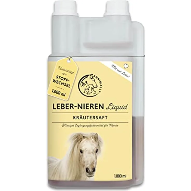 Annimally Leber Nieren Liquid für Pferde, 1000ml Kräutersaft mit Mariendistel & Artischocke zur Unterstützung der Leber- und Nierenfunktion