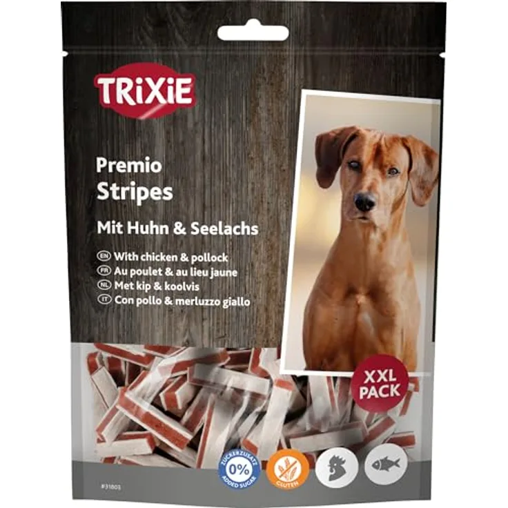 Trixie PREMIO Fish Chicken Stripes, kalorienarmer Hundesnack für alle Lebensphasen, XXL Pack 300g