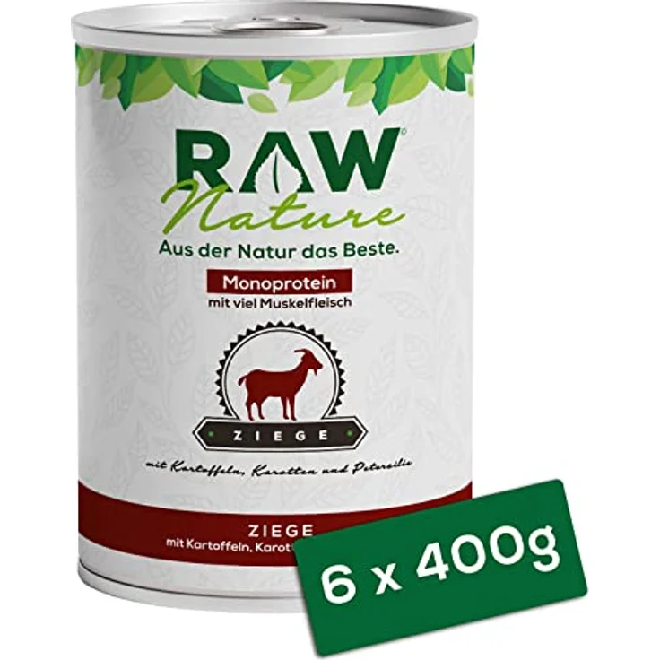 RAW Nature Ziege Pur Nassfutter für Hunde, 6x400g, mit Kartoffeln, Möhren & Petersilie, hoher Fleischanteil, Monoprotein, getreidefrei, alleinfuttermittel, für sensible Mägen und Allergiker – Bild 2