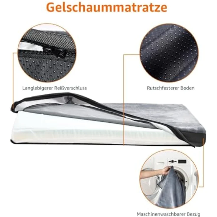 Amazon Basics XL Kühlgel-Matratze für Hunde, Memoryschaum mit waschbarem Bezug, grau, 104 x 74 x 10 cm – Bild 3