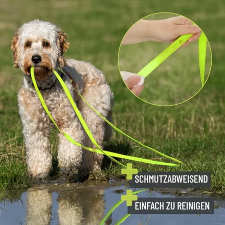 ReaVET Schleppleine für Hunde 10 Meter, Neon Gelb I Robuste, wasserfeste Trainingsleine mit Griff für große & kleine Hunde – Bild 5