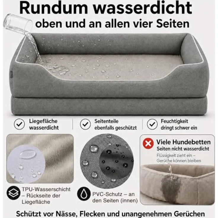 Zedelmaier orthopädisches Hundebett M, 76x56cm, grau, mit extra dicker Schaumstoffmatratze und abnehmbarem Bezug – Bild 5
