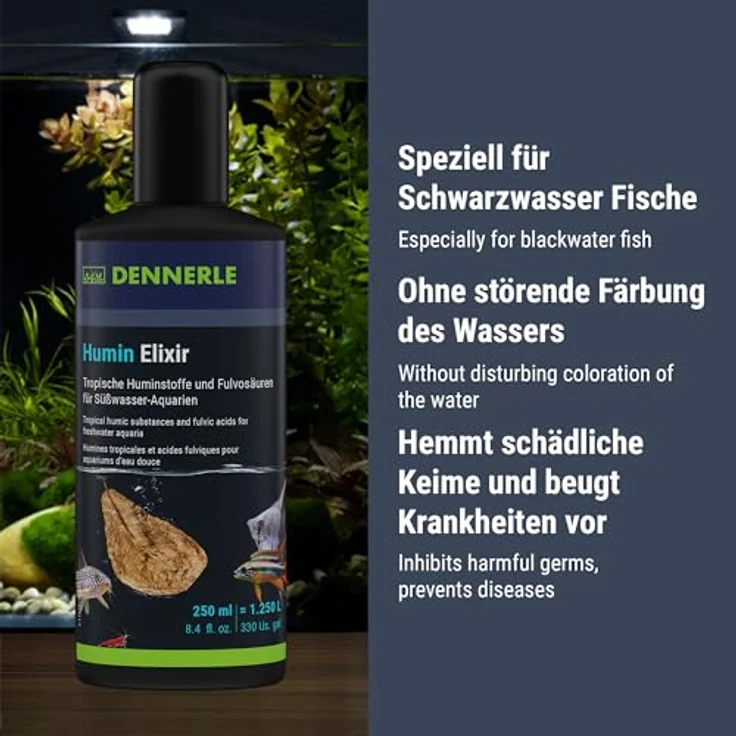 Dennerle Humin Elixir, 250 ml - Tropische Huminstoffe und Fulvosäuren zur Gesundheitsförderung für Aquarienbewohner – Bild 4