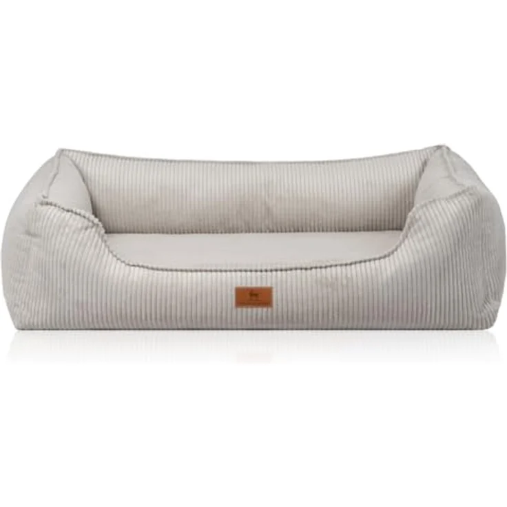 Knuffelwuff orthopädisches Hundebett Nunavut S, 70 x 50cm, hellgrau, abnehmbarer Bezug, waschbar, für große, mittelgroße und kleine Hunde, Cordstoff mit Handwebcharakter, rutschfester Unterboden – Bild 2