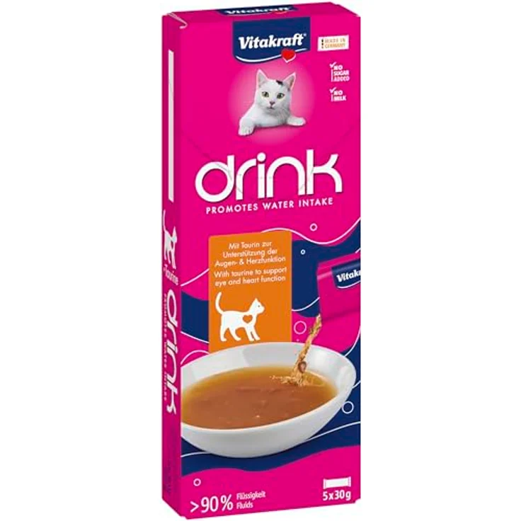 Vitakraft Drink, Katzen Leckerli flüssig mit Huhn, fördert ausgewogene Flüssigkeitsaufnahme, in 5x30g Sachets, ohne Zuckerzusatz – Bild 1