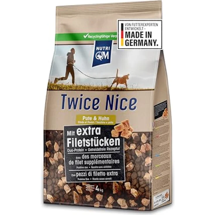 NutriQM® Twice Nice Adult Pute & Huhn 4 kg – Getreidefreies Trockenfutter für Hunde – Duo-Protein, leicht verdaulich, mit Filetstücken und Superfoods – Made in Germany – Bild 1