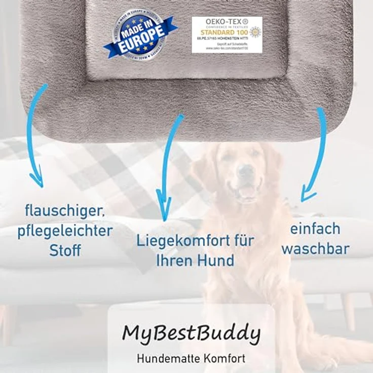 MyBestBuddy Hundekissen Komfort grau 70x50 cm M, allergikerfreundlich, rutschfest, 40°C waschbar, atmungsaktiv und pflegeleicht für mittelgroße Hunde – Bild 2