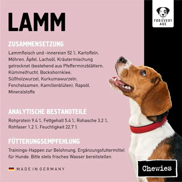 Chewies Trainingshappen Lamm, Monoprotein Snack für Hunde, 300 g, getreidefrei, zuckerfrei, hypoallergen, weiche Leckerlies fürs Hundetraining – Bild 5