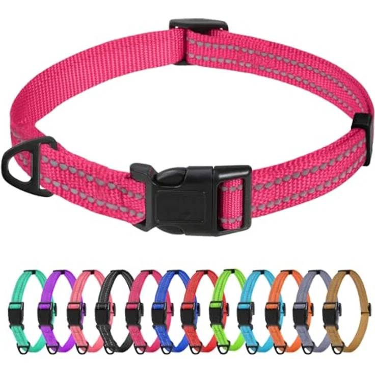 TagME Nylon Hundehalsband, Verstellbares Reflektierendes Halsband mit Sicherheitsschnalle für Extra Kleine Hunde, Hot Pink, 1.5 cm Breite – Bild 1
