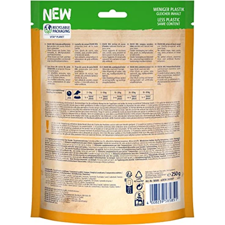 Vitakraft Duck XXL, fleischiger Hundesnack mit Entenbrustfiletstreifen, 250g - ohne Zucker, Getreide und Zusatzstoffe – Bild 3