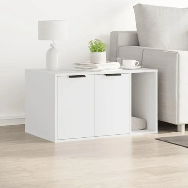 vidaXL Katzentoilette, Katzenklo Weiß 80x50x45 cm Holzwerkstoff, Verstecktes Design, Vielseitig einsetzbar, Individuell anpassbare Installation – Bild 4