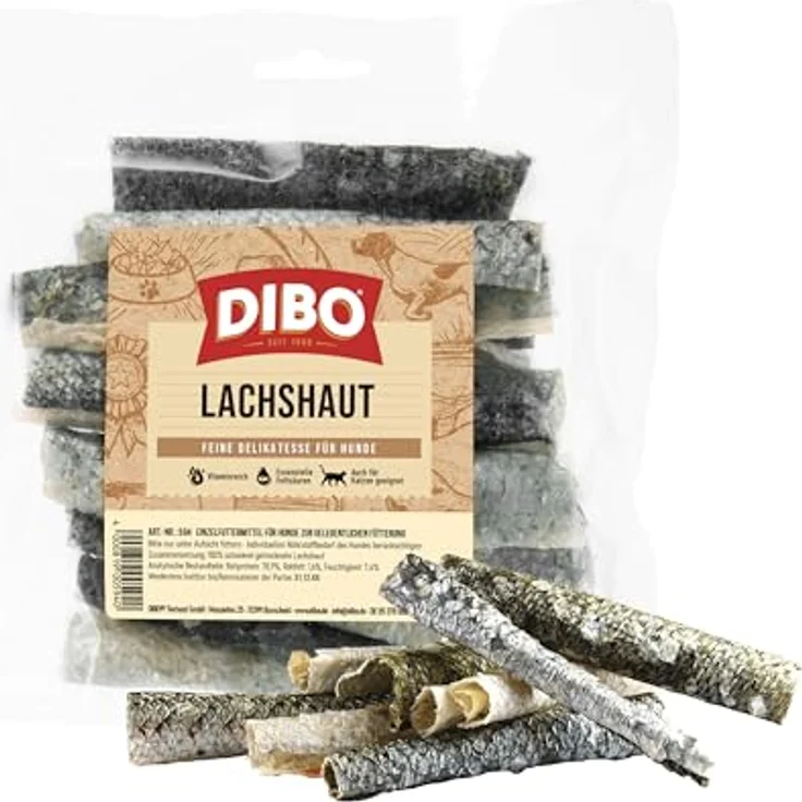 DIBO Lachshaut 50g, schonend getrockneter Hundesnack zur Förderung von Immun- und Nervensystem – Bild 1