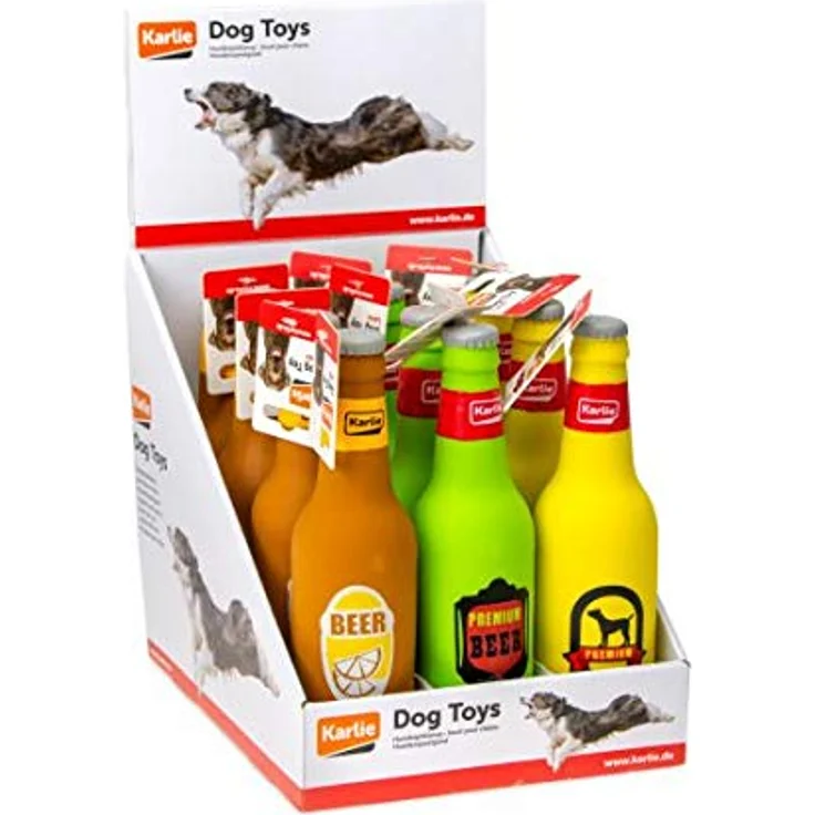 Karlie Bierflasche mit Squeaker, Hundespielzeug aus Latex, farblich assortiert – Bild 3
