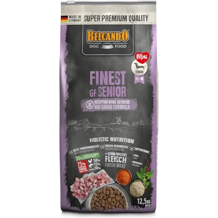 Belcando Finest GF Senior, 12,5kg Mini, glutenfreies Hundefutter mit frischem Geflügel und Amaranth