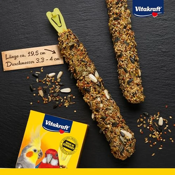 Vitakraft Kräcker Großsittich, 2 x 2 Sticks Honig & Eukalyptus, ergänzendes Vogelfutter mit wertvollen Vitaminen, zuckerfreie Rezeptur, 180 g – Bild 2