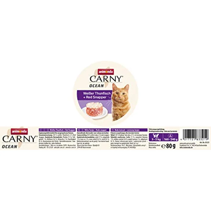 animonda Carny Ocean Katzen Nassfutter Weißer Thunfisch + Red Snapper, 12 x 80 g, getreidefrei und zuckerfrei, mit frischen Fischfilets für ausgewachsene Katzen – Bild 2