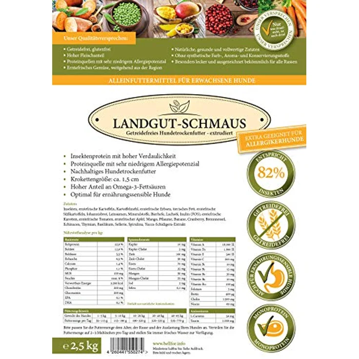 Bellfor Landgut-Schmaus Hypoallergenes Trockenfutter mit Insekten, 2,5 kg - Getreidefrei, reich an natürlichen Vitaminen und Antioxidantien – Bild 2