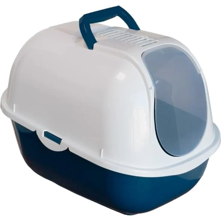 adena Katzentoilette Sondermodell 50, inklusive Schaufel, Aktivkohlefilter und Haube, hochglanz weiß/blau, extra tief für mehr Streu – Bild 3