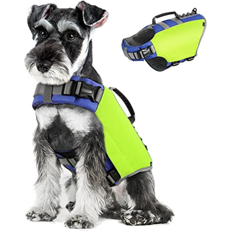 Pawaboo Schwimmweste Hund, Einstellbare Rettungsweste mit Starkem Auftrieb und Reflektierenden Streifen, Helles Gelb, Größe S – Bild 1