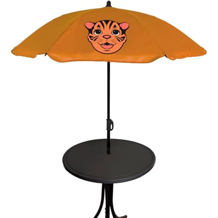 Mojawo 4tlg Kinder Campingmöbel Set, 2 x Klappstuhl mit Sicherheitsschloss, Tisch mit Schirmloch und Sonnenschirm, rot und orange – Bild 5