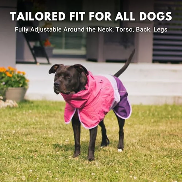 Spark Paws Hunderegenmantel, wasserdicht und winddicht, atmungsaktiver Trockenanzug für Hunde, reflektierend, in Rosa - Größe M – Bild 4