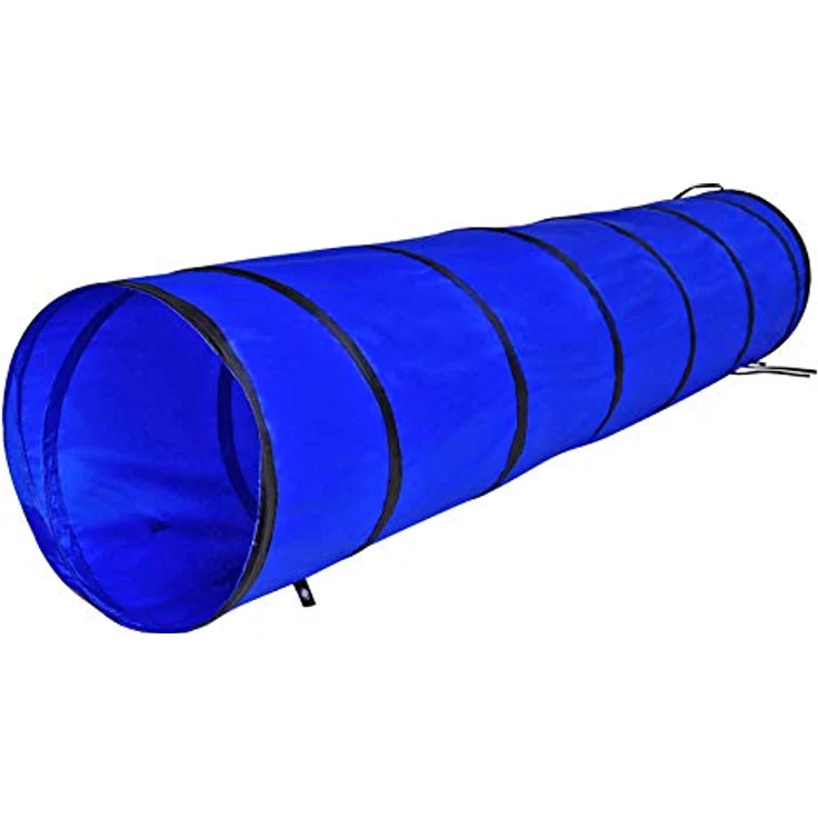lionto Outdoor Tunnel für Hunde, 200x40 cm, Faltbarer Agility Tunnel mit Heringen aus reißfestem Material, blau – Bild 1