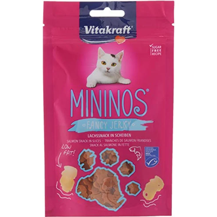 Vitakraft Katzensnack Mininos, Lachssnack in Scheiben, 40g, zuckerfrei, getreidefrei, MSC-zertifizierter Fischanteil – Bild 1