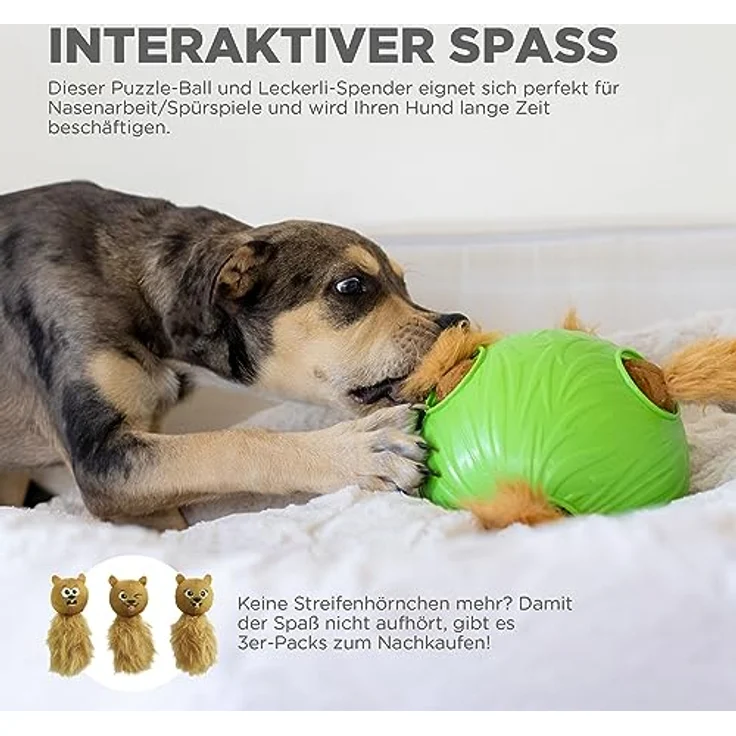 Nina Ottosson Dog Snuffle N' Treat Ball, Intelligenzspielzeug mit 6 Plüsch-Streifenhörnchen für Hunde, fördert mentale Stimulation und Nasenarbeit – Bild 4