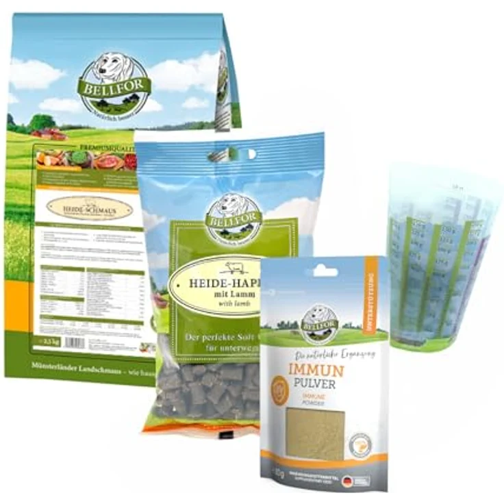 Bellfor Futterset für Kleiner Münsterländer – Getreidefreies Trockenfutter mit Weidelamm & Wildkaninchen 2,5 kg, Soft-Snacks 200 g & Immun Pulver 80 g – Bild 1