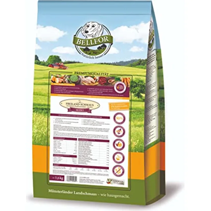 Bellfor Freiland-Schmaus Mini, getreidefreies Hundefutter für kleine Hunderassen mit Huhn, 7,5 kg