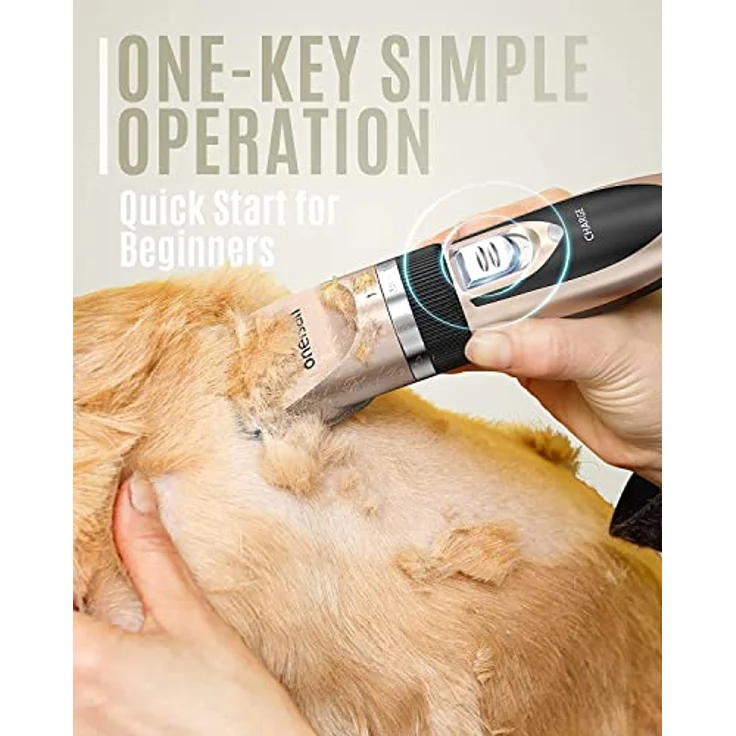 oneisall Leise Hundeschermaschine P2, Kabelloser Tierhaarschneider mit 50DB Ultra-Leise Design und abwaschbarem Messerkopf, Gold – Bild 4
