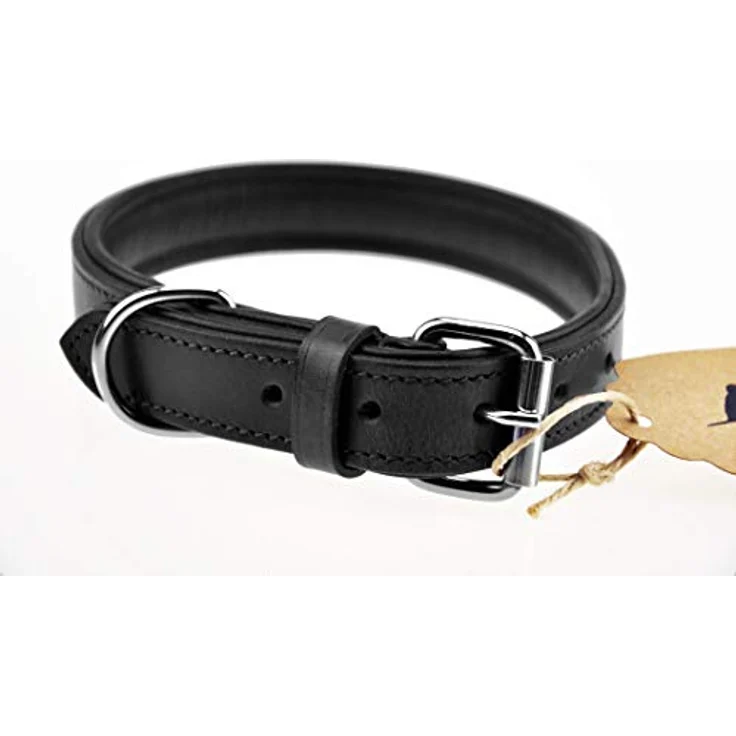 Schnüffelfreunde Lederhalsband für Hunde, gepolstert und robust, Größe XXL (55-65cm), Schwarz – Bild 4