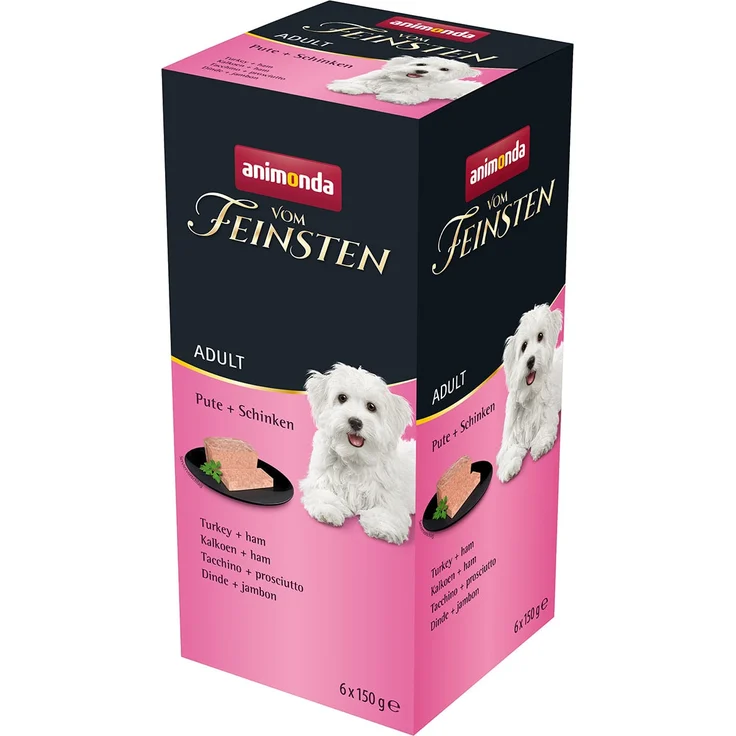 animonda vom Feinsten Adult Pute + Schinken, Hunde-Nassfutter, 6x150g, fein-stückige Pastete für ausgewachsene Hunde