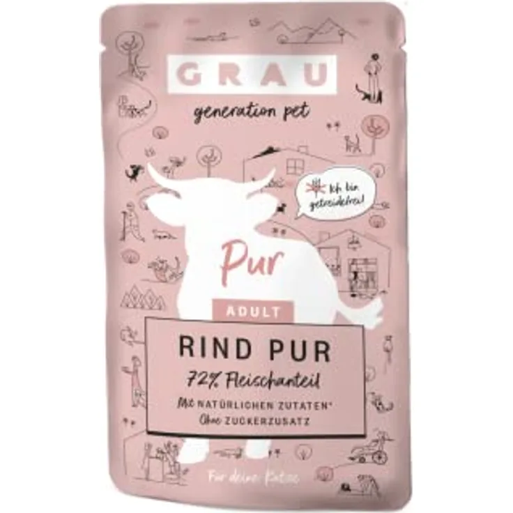 GRAU Nassfutter für Katzen - Rind pur, Monoprotein, 16er Pack (16 x 125 g) für adulte Katzen