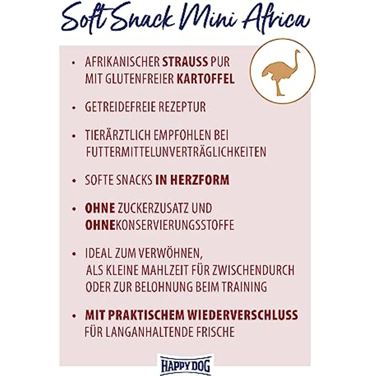 Happy Dog SoftSnack Mini Africa, weizenfreier Hundesnack mit Straußprotein, 100 g – Bild 2