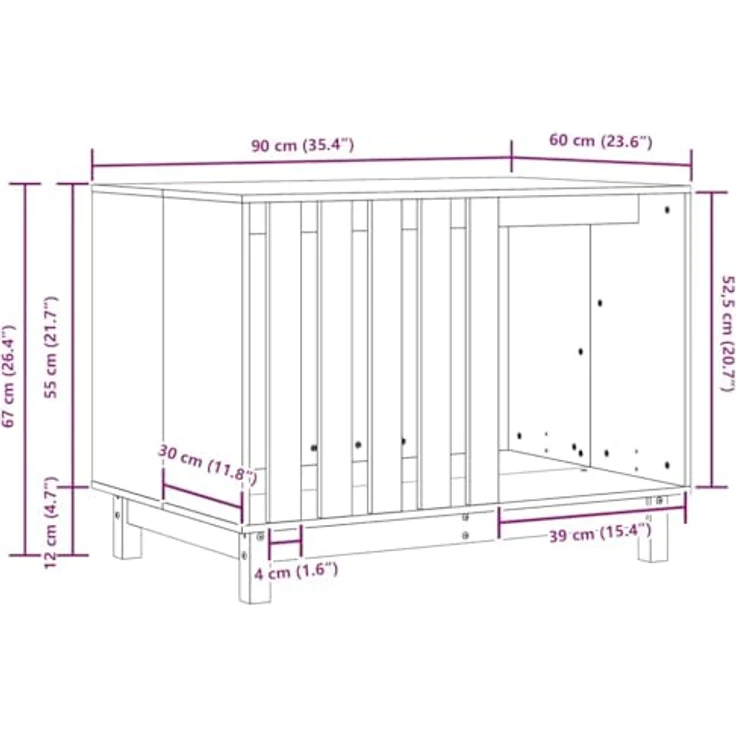 vidaXL Hundehütte Wachsbraun, Massives Kiefernholz, 90 x 60 x 67 cm, Moderner Hundezwinger für Wohnzimmer, Gemütlicher Rückzugsort für Haustiere – Bild 3
