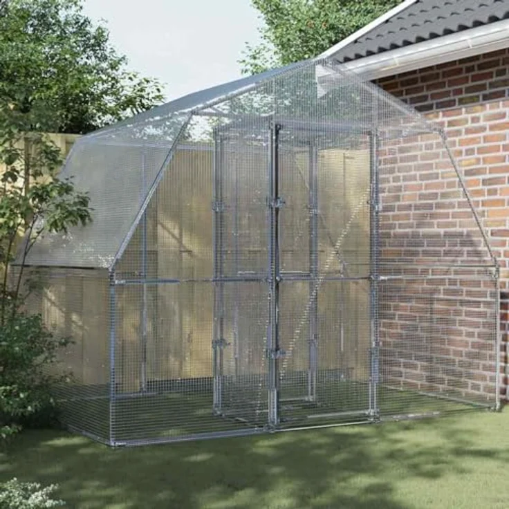 vidaXL Vogelvoliere mit Tür, Papageienkäfig aus silbernem verzinktem Stahl, 285 x 195 x 230 cm – Bild 2