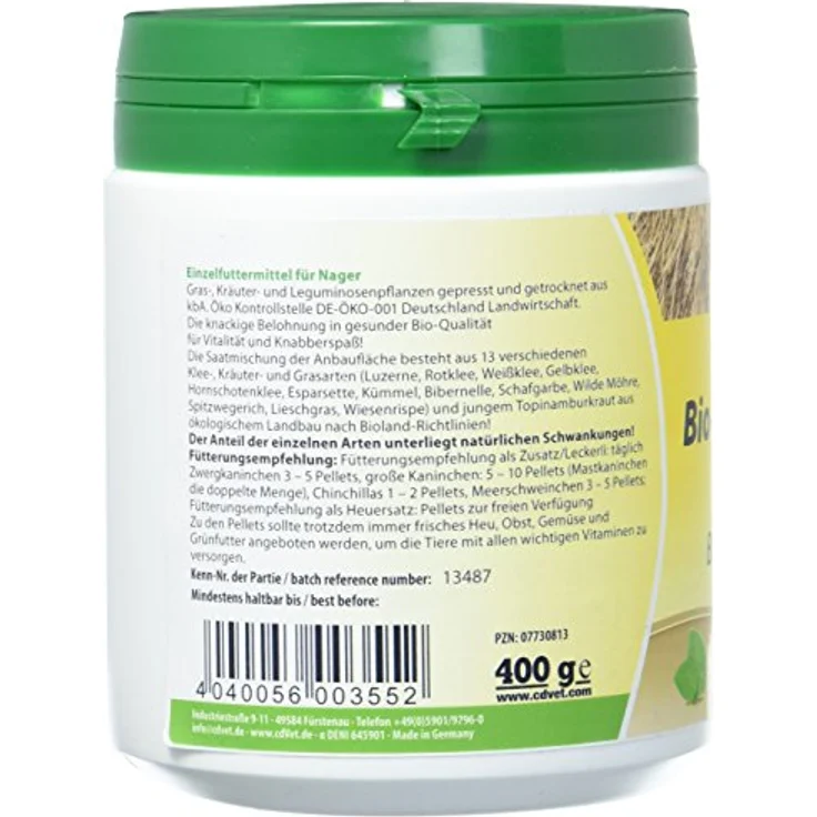 cdVet Bio-KräuterGrün Pellets 400g, Kleintierfutter mit 13 Kräuter- und Grasarten, getreidefrei, Bioqualität – Bild 2