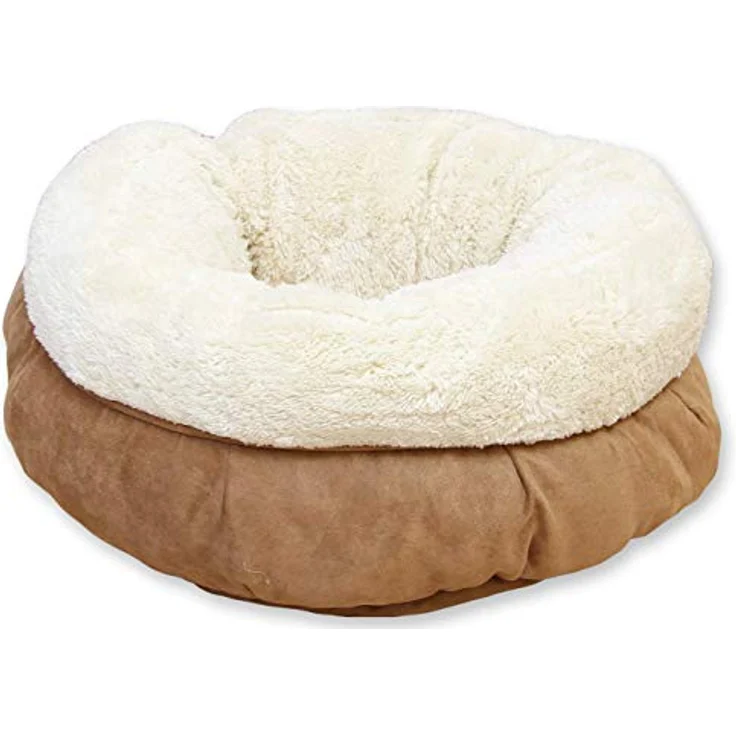 all for paws Tierbett AFP Lambswool Donut Bed TAN, Katzenbett mit hochpoligem Plüsch und Mikro Wildleder, 45 x 45 x 25 cm – Bild 2