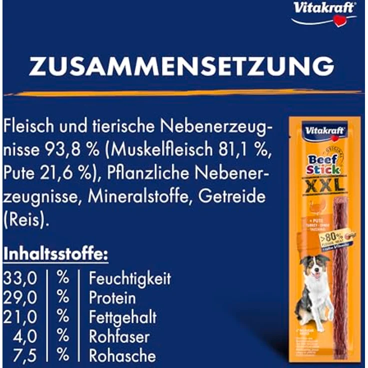Vitakraft Beef Stick XXL, Hunde Trainingsleckerli mit hohem Fleischanteil, ohne Zuckerzusatz, 15x30g – Bild 5