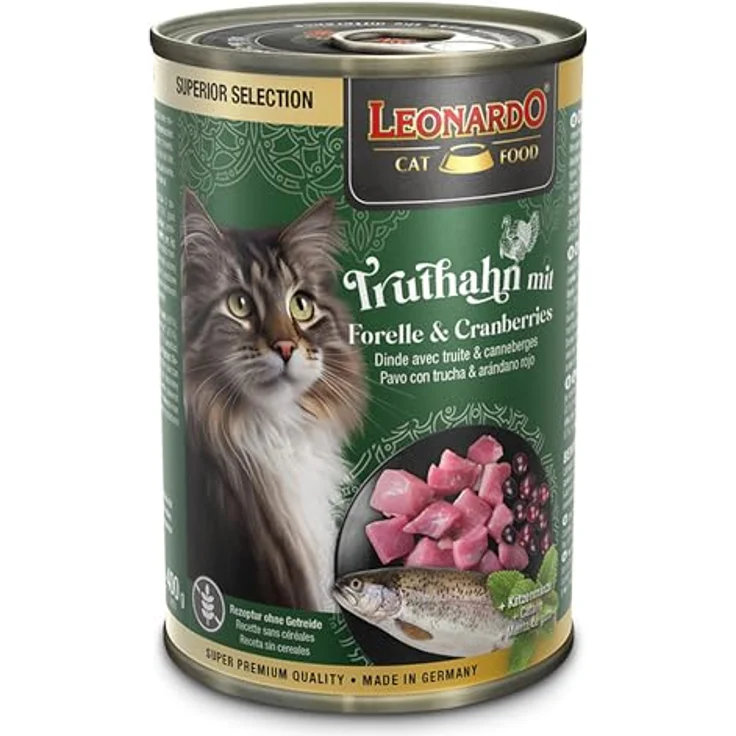 LEONARDO Katzen Nassfutter Superior Selection Truthahn mit Forelle & Cranberries, 6x400g Dose, getreidefrei, ohne Zucker, für ausgewachsene Katzen, Made in Germany – Bild 2