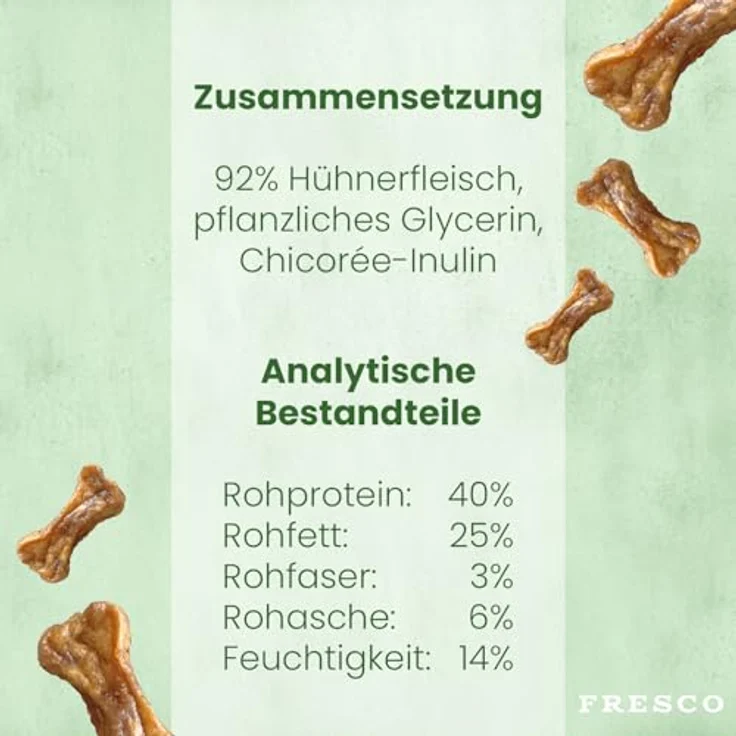 FRESCO Dog Martin Rütter Trainingsknöchelchen Huhn, 150g, zuckerfreie Hundesnacks aus 92% frischem Geflügelfleisch, ideal für Training und Belohnung, Monoprotein-Snack ohne künstliche Zusätze – Bild 5