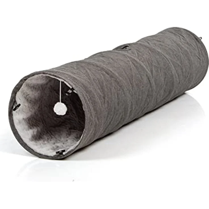 CanadianCat Company XXL Spieltunnel für Katzen mit Kuschelfell, grau, 35 x 150 cm, variable Form, integriertes Katzenspielzeug, ideal für Mehrkatzenhaushalte – Bild 5