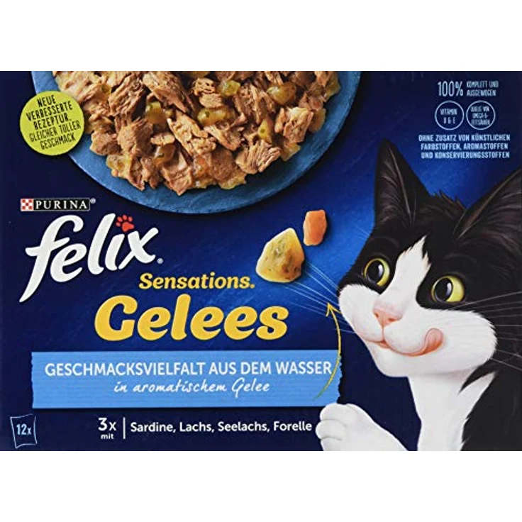 FELIX Sensations Gelees Geschmacksvielfalt aus dem Wasser, Katzen-Nassfutter mit 4 Geschmacksrichtungen, 12x85g – Bild 1