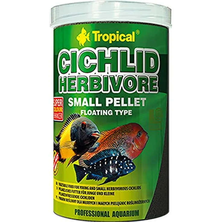Tropical Cichlid Herbivore Small Pellet, schwimmende Pellets für pflanzenfressende Cichliden mit Spirulina, 1 x 1 l
