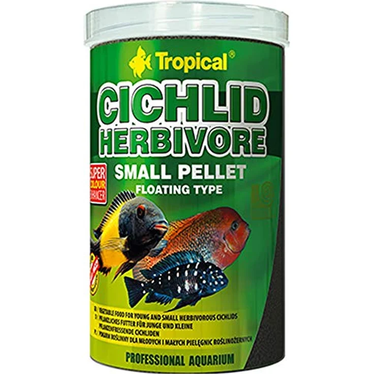 Tropical Cichlid Herbivore Small Pellet, schwimmende Pellets für pflanzenfressende Cichliden mit Spirulina, 1 x 1 l – Bild 1