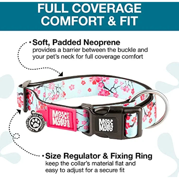 Max & Molly Gotcha! Hundehalsband mit Smart ID, gepolstertes Neopren, wasserdicht, verstellbar, für mittelgroße Hunde, Cherry Bloom, Größe M – Bild 3