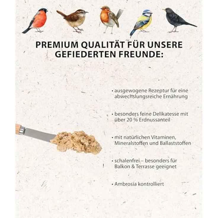 Dehner Natura Premium Wildvogelfutter, Erdnuss-Aufstrich, energiereiches Ganzjahresfutter, 2 kg Eimer – Bild 3